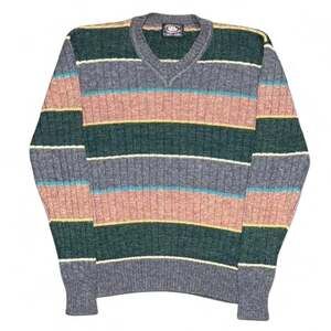Vintage Saugatuck Trading Co Striped V-Neck Sweater Multi-Color M